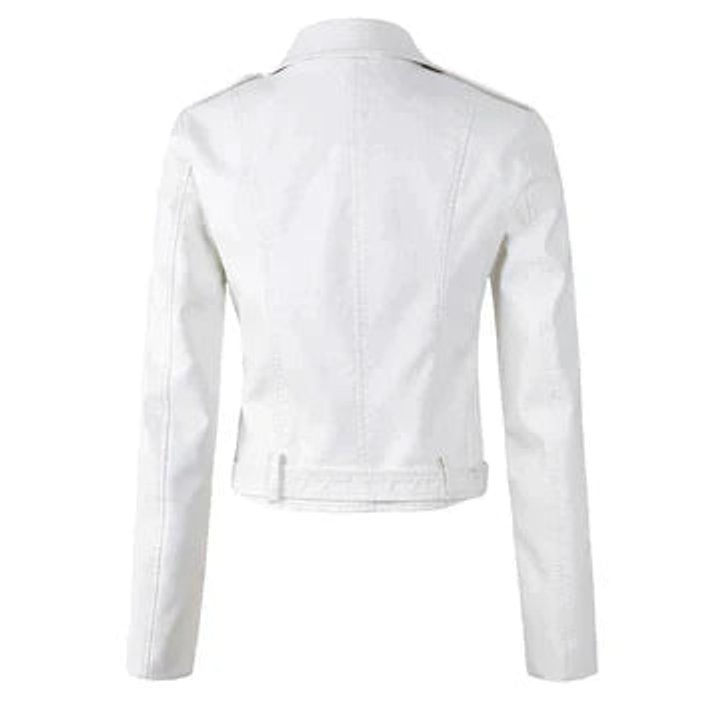 Gina | Cropped Faux Leather Belted Moto Biker Jacket