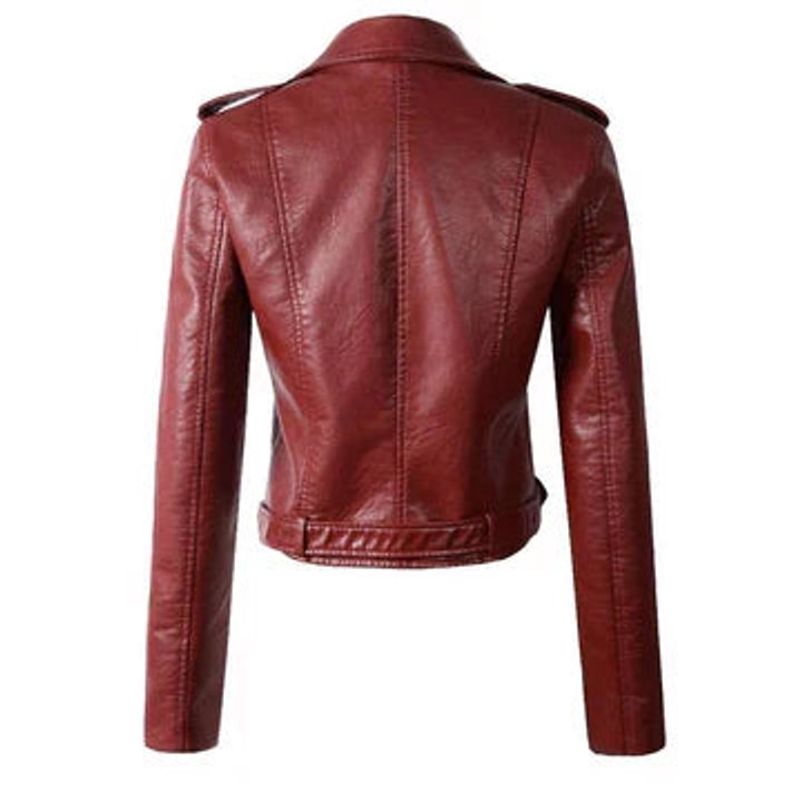 Gina | Cropped Faux Leather Belted Moto Biker Jacket