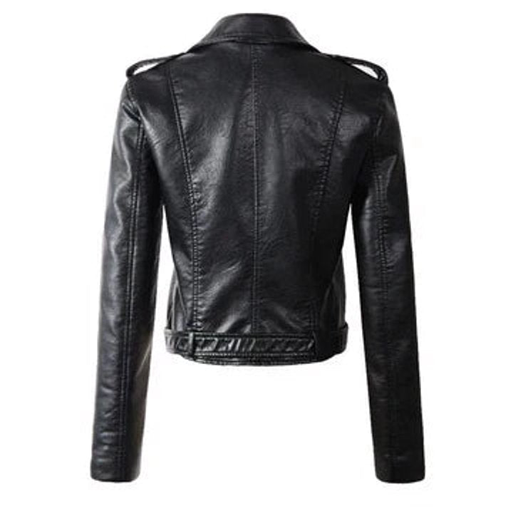 Gina | Cropped Faux Leather Belted Moto Biker Jacket
