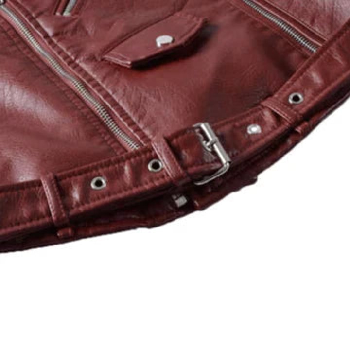 Gina | Cropped Faux Leather Belted Moto Biker Jacket