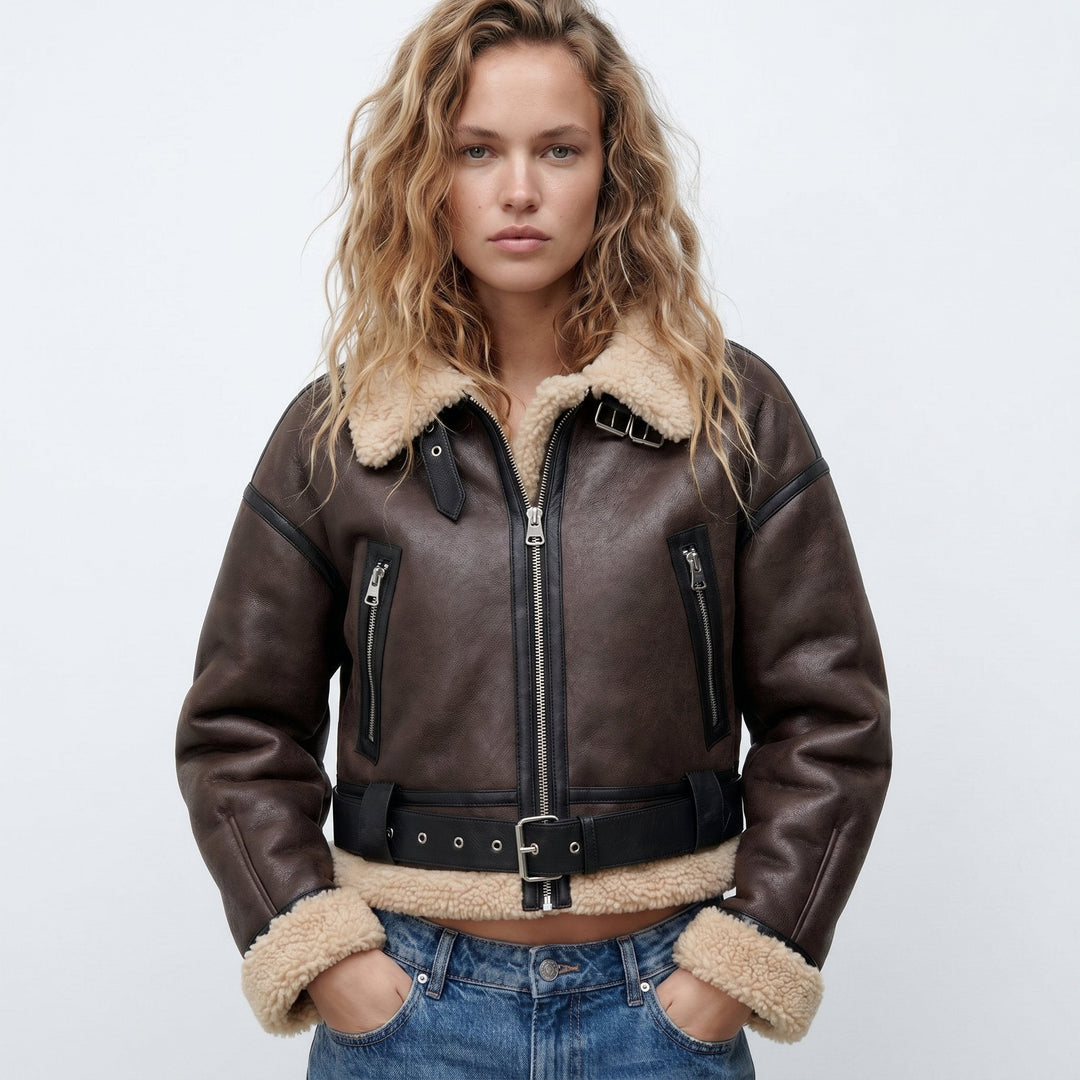 Leather Bomber Jacket for Women | Double-Sided Shearling