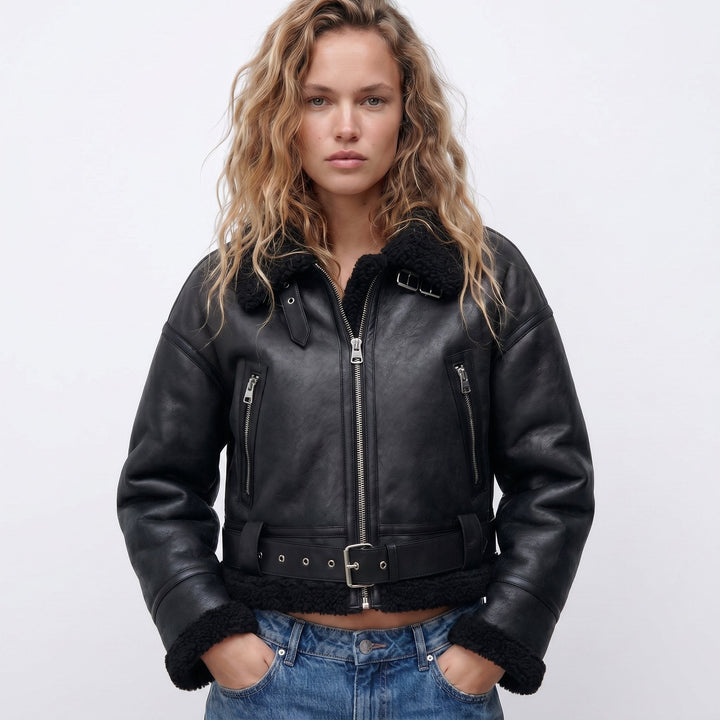 Leather Bomber Jacket for Women | Double-Sided Shearling