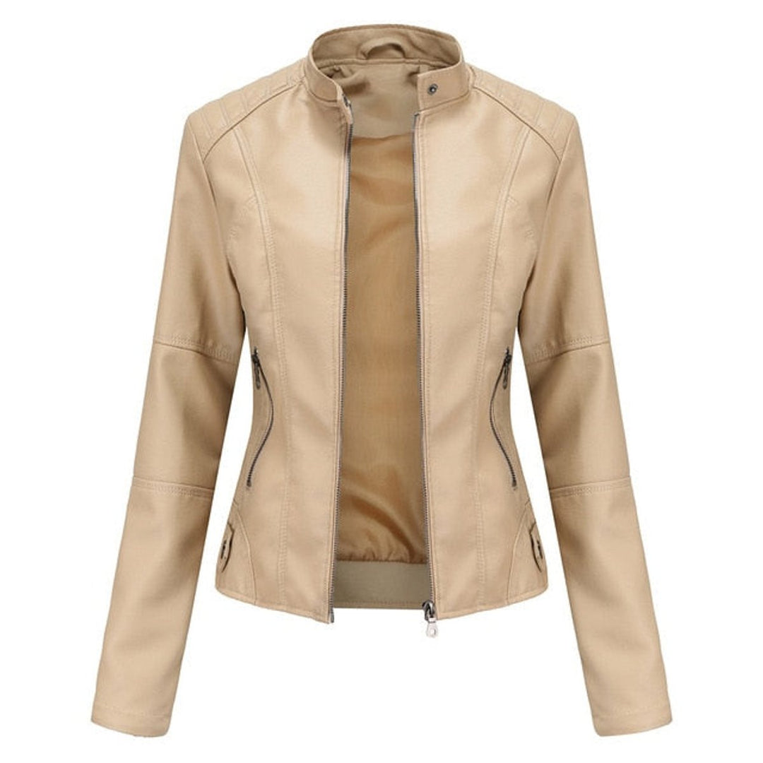 Eleanor | Faux Leather Jacket Stand Collar Zip-Up Moto Jacket