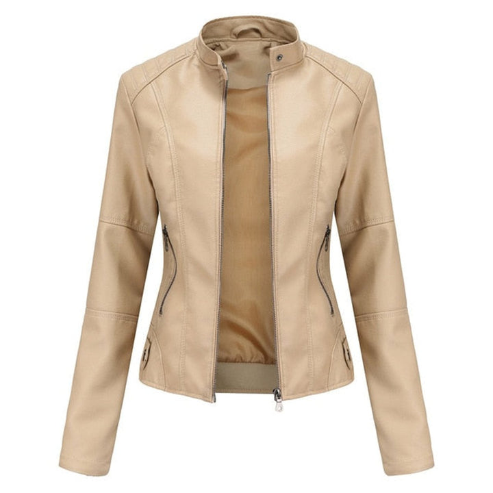 Eleanor | Faux Leather Jacket Stand Collar Zip-Up Moto Jacket