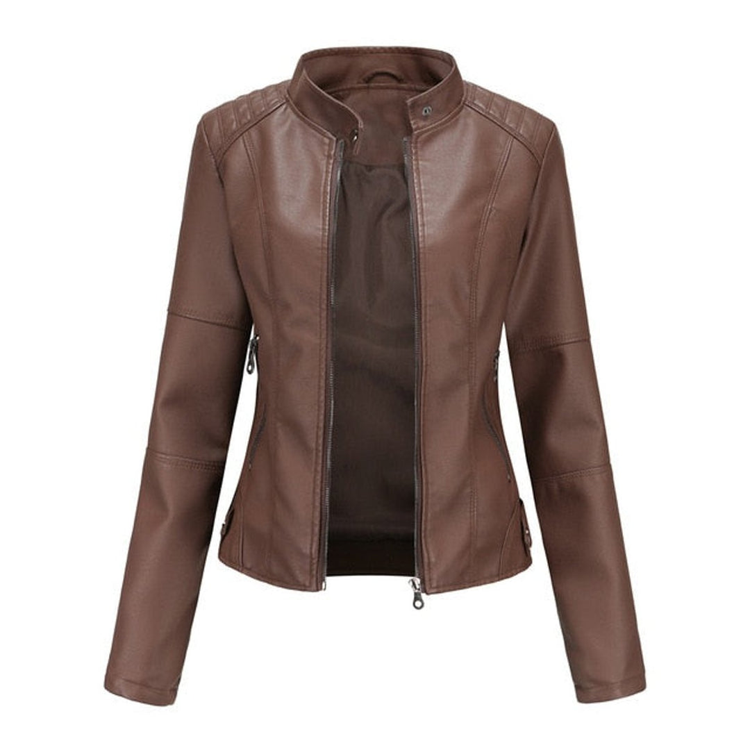 Eleanor | Faux Leather Jacket Stand Collar Zip-Up Moto Jacket
