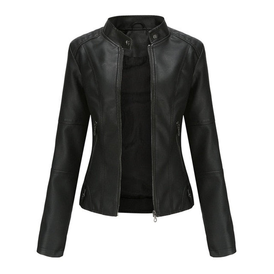 Eleanor | Faux Leather Jacket Stand Collar Zip-Up Moto Jacket
