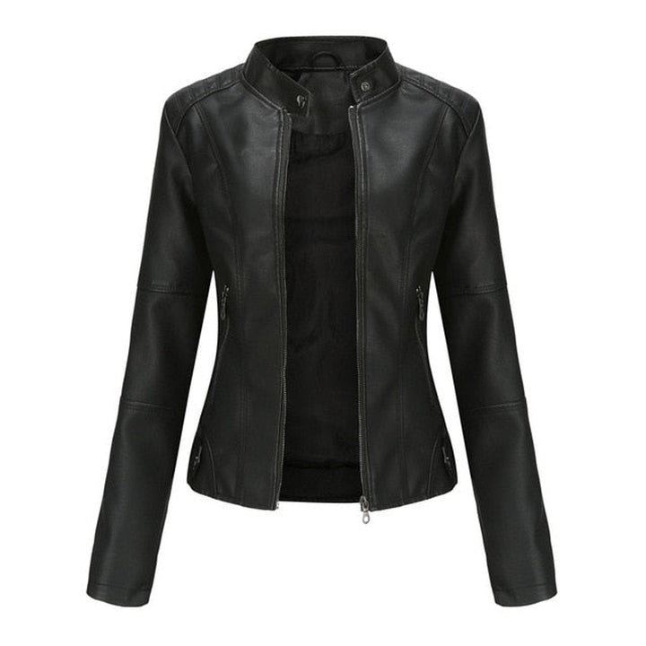 Eleanor | Faux Leather Jacket Stand Collar Zip-Up Moto Jacket