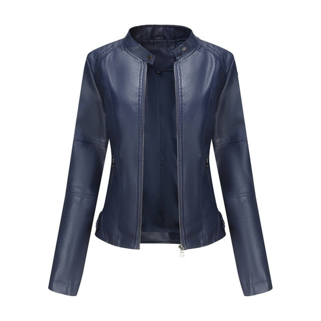 Eleanor | Faux Leather Jacket Stand Collar Zip-Up Moto Jacket