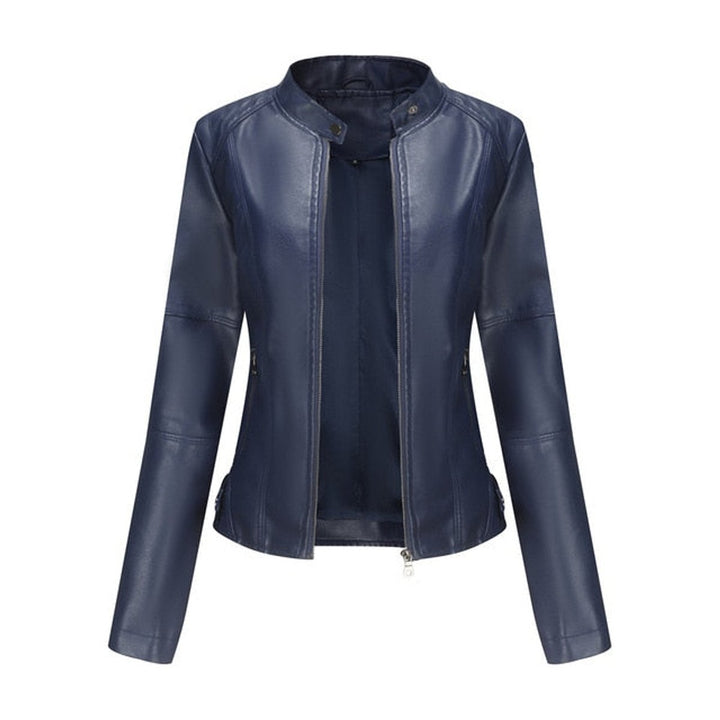 Eleanor | Faux Leather Jacket Stand Collar Zip-Up Moto Jacket