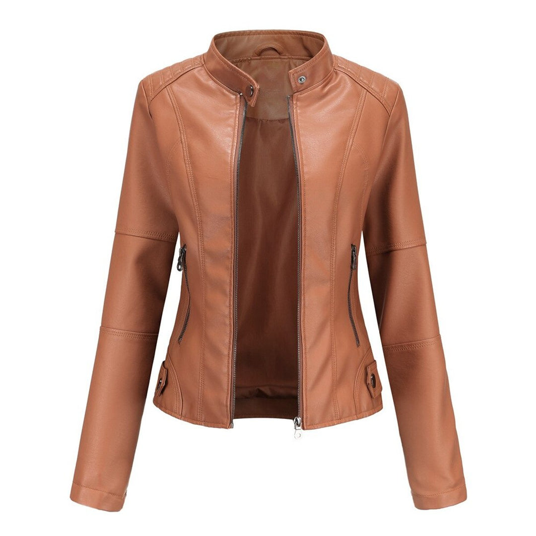 Eleanor | Faux Leather Jacket Stand Collar Zip-Up Moto Jacket