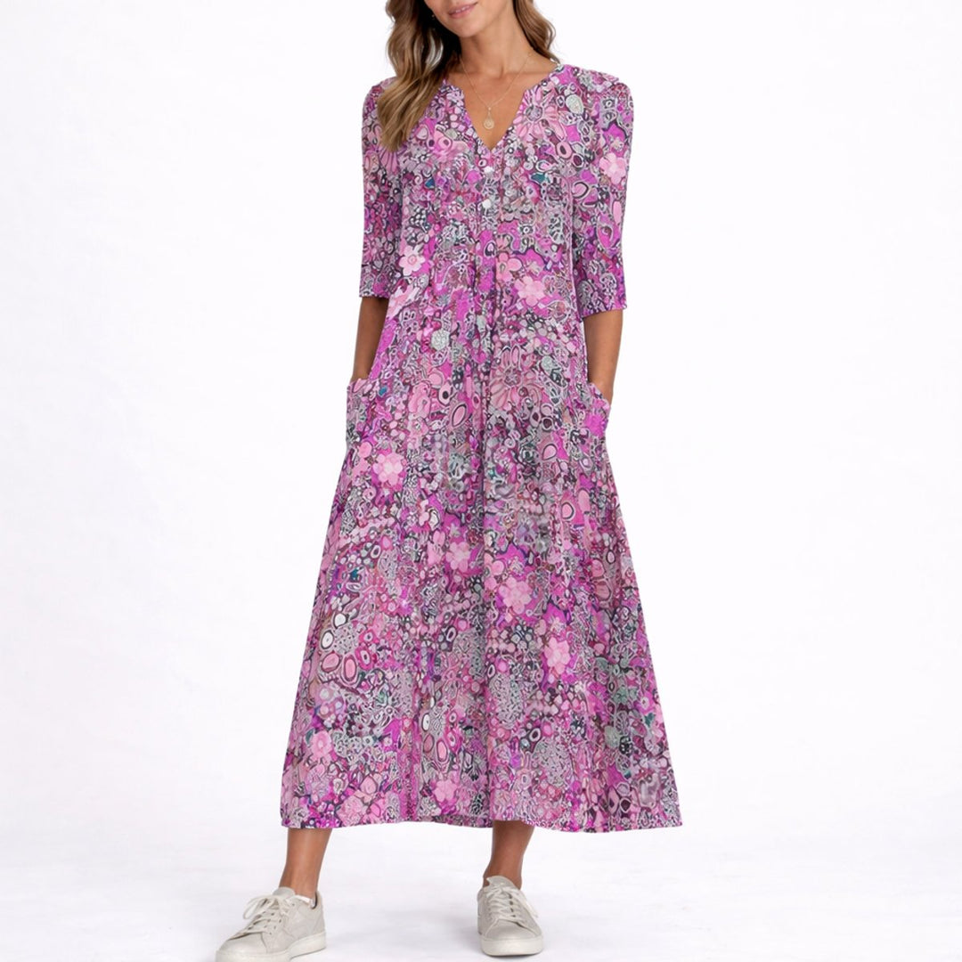 Wedding Guest Dress for Women | V-Neck Midi Floral