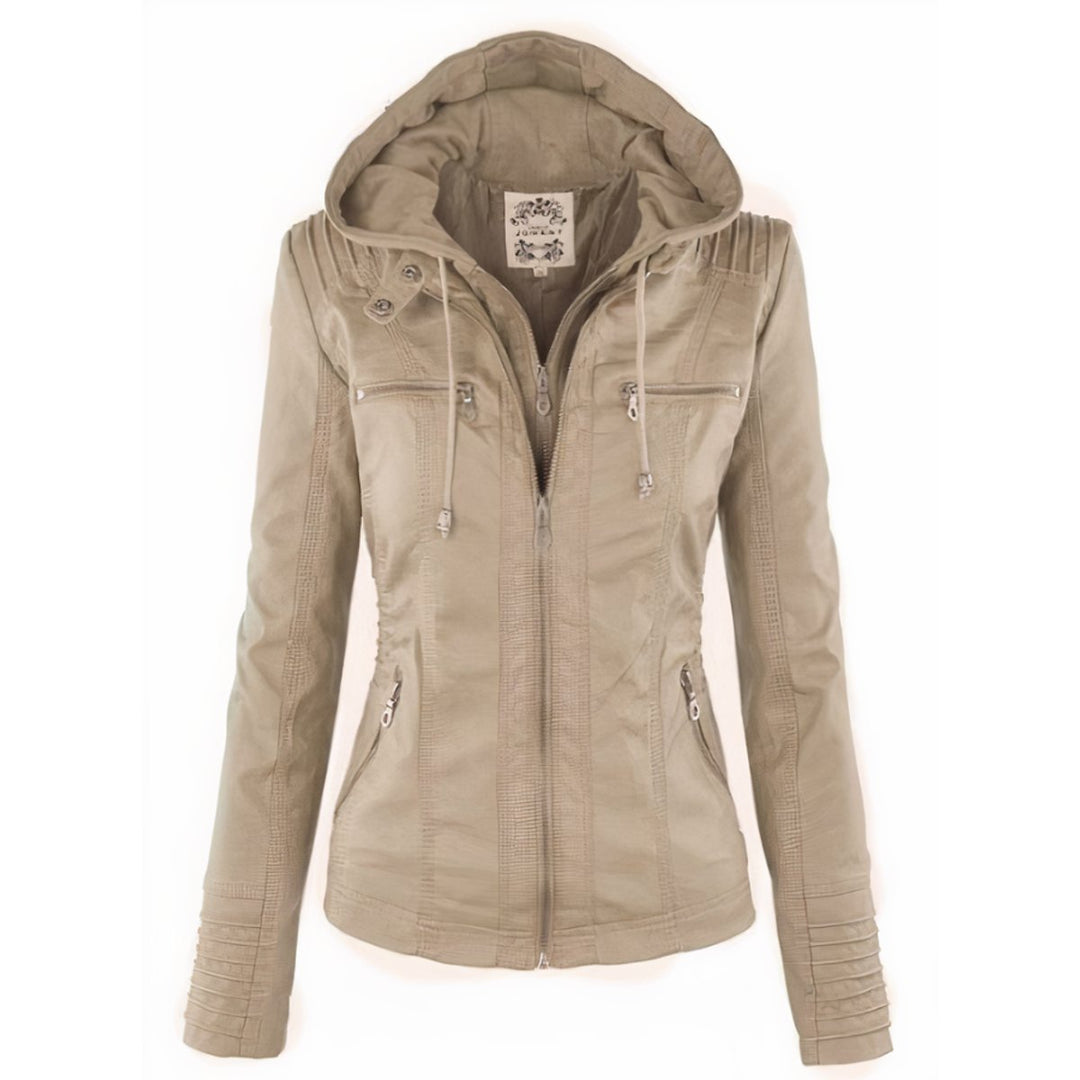 Olivia | Hooded Moto Faux Leather with Removable Hood Jacket