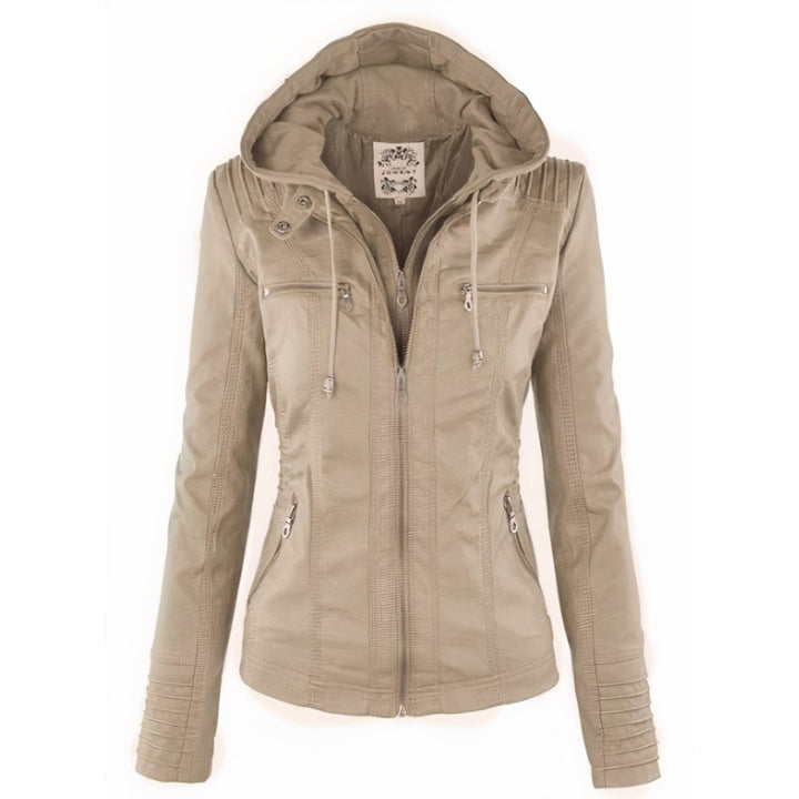 Olivia | Hooded Moto Faux Leather with Removable Hood Jacket