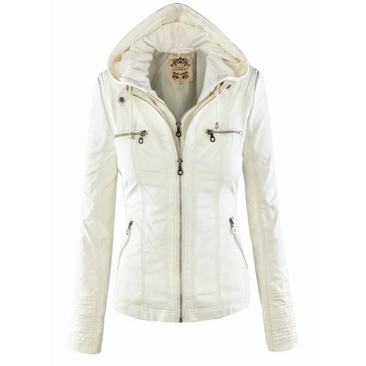 Olivia | Hooded Moto Faux Leather with Removable Hood Jacket