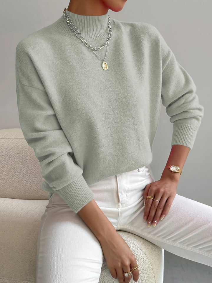 Mock Turtleneck Ribbed Cuffs Collar Sweater