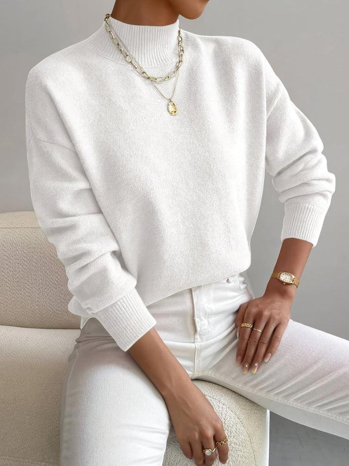 Mock Turtleneck Ribbed Cuffs Collar Sweater