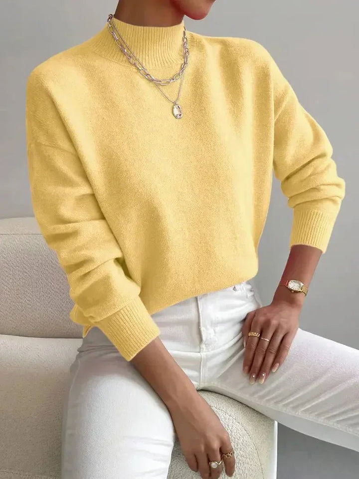 Mock Turtleneck Ribbed Cuffs Collar Sweater