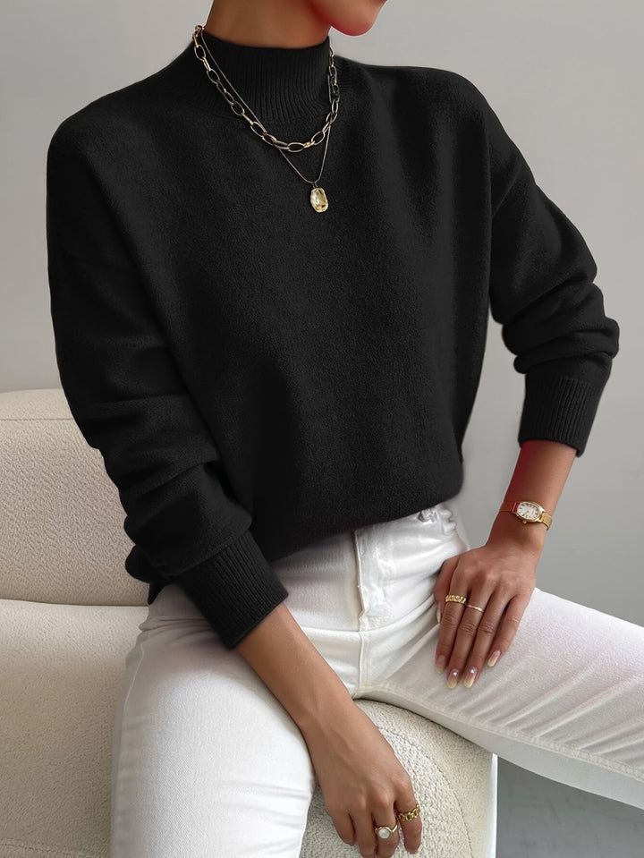 Mock Turtleneck Ribbed Cuffs Collar Sweater
