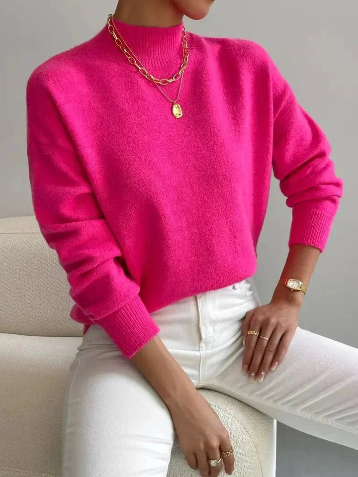 Mock Turtleneck Ribbed Cuffs Collar Sweater