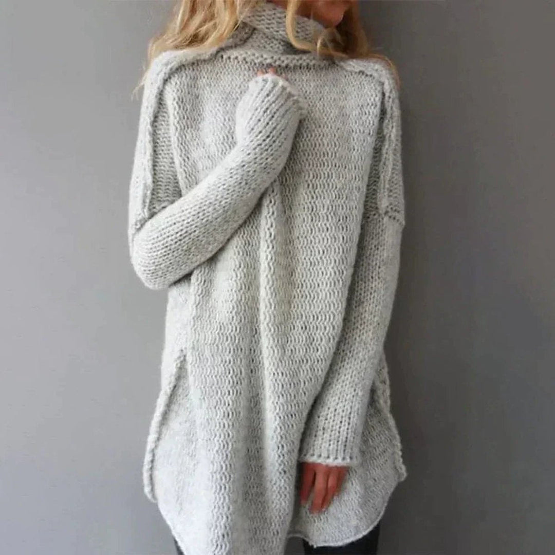 Turtleneck Collar Ribbed Cuffs Chunky Knit Sweater