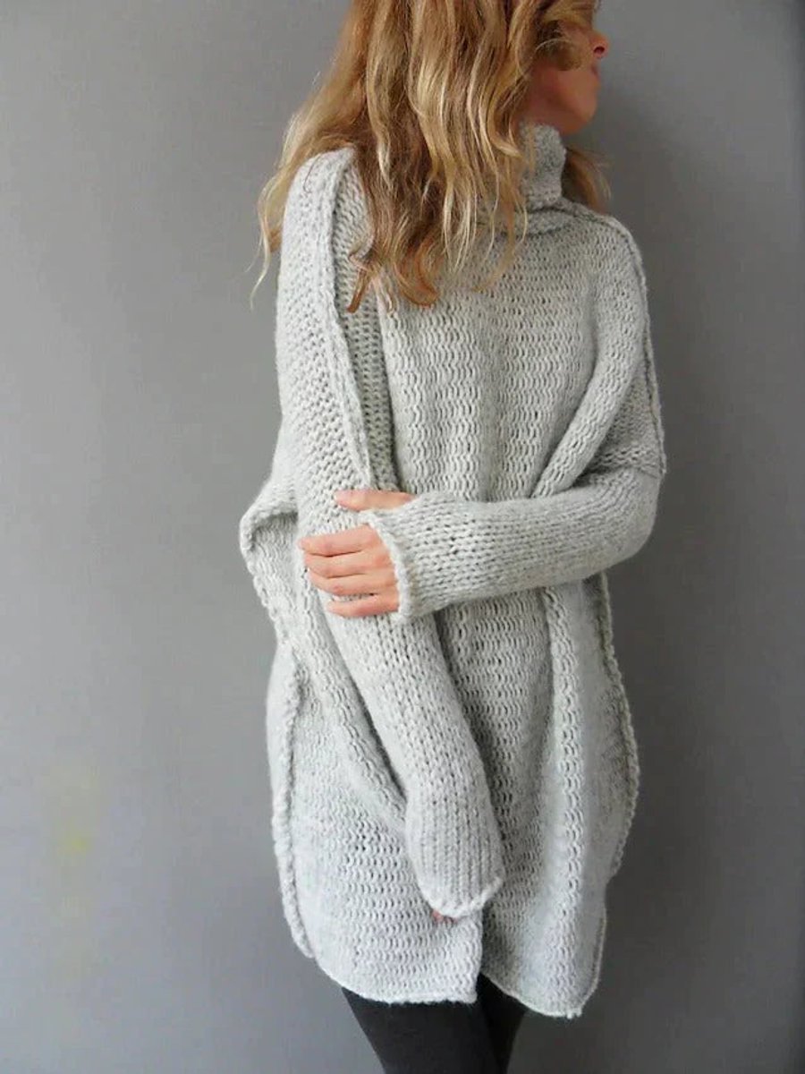 Turtleneck Collar Ribbed Cuffs Chunky Knit Sweater