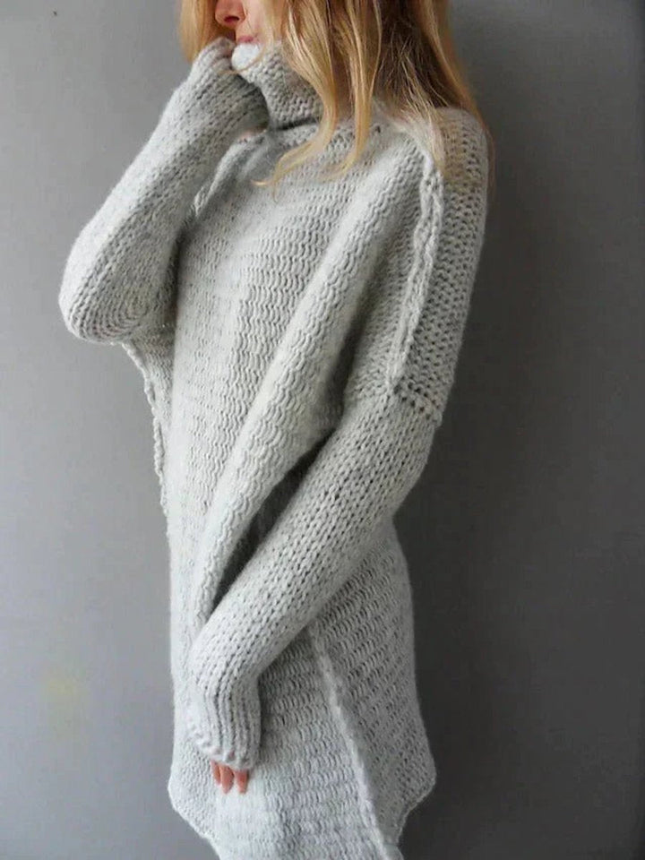 Turtleneck Collar Ribbed Cuffs Chunky Knit Sweater