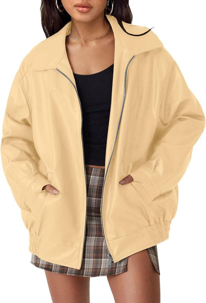 Carmen | Oversized Faux Leather Bomber Jacket