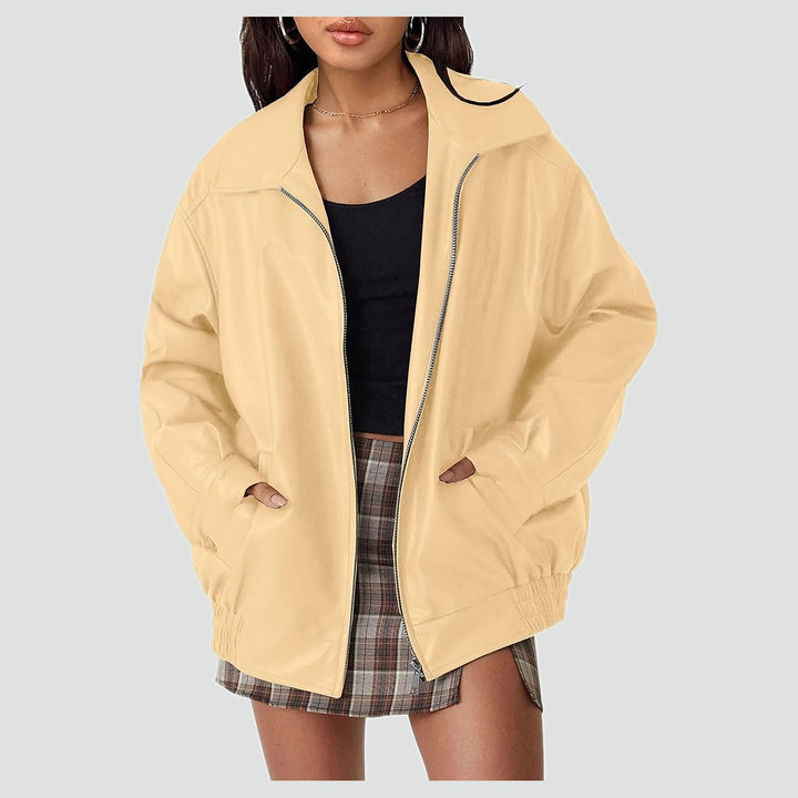 Leather Bomber Jacket for Women | Oversized Zip-Up