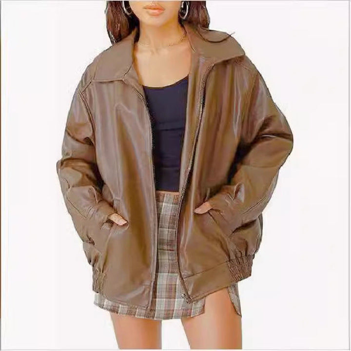 Carmen | Oversized Faux Leather Bomber Jacket