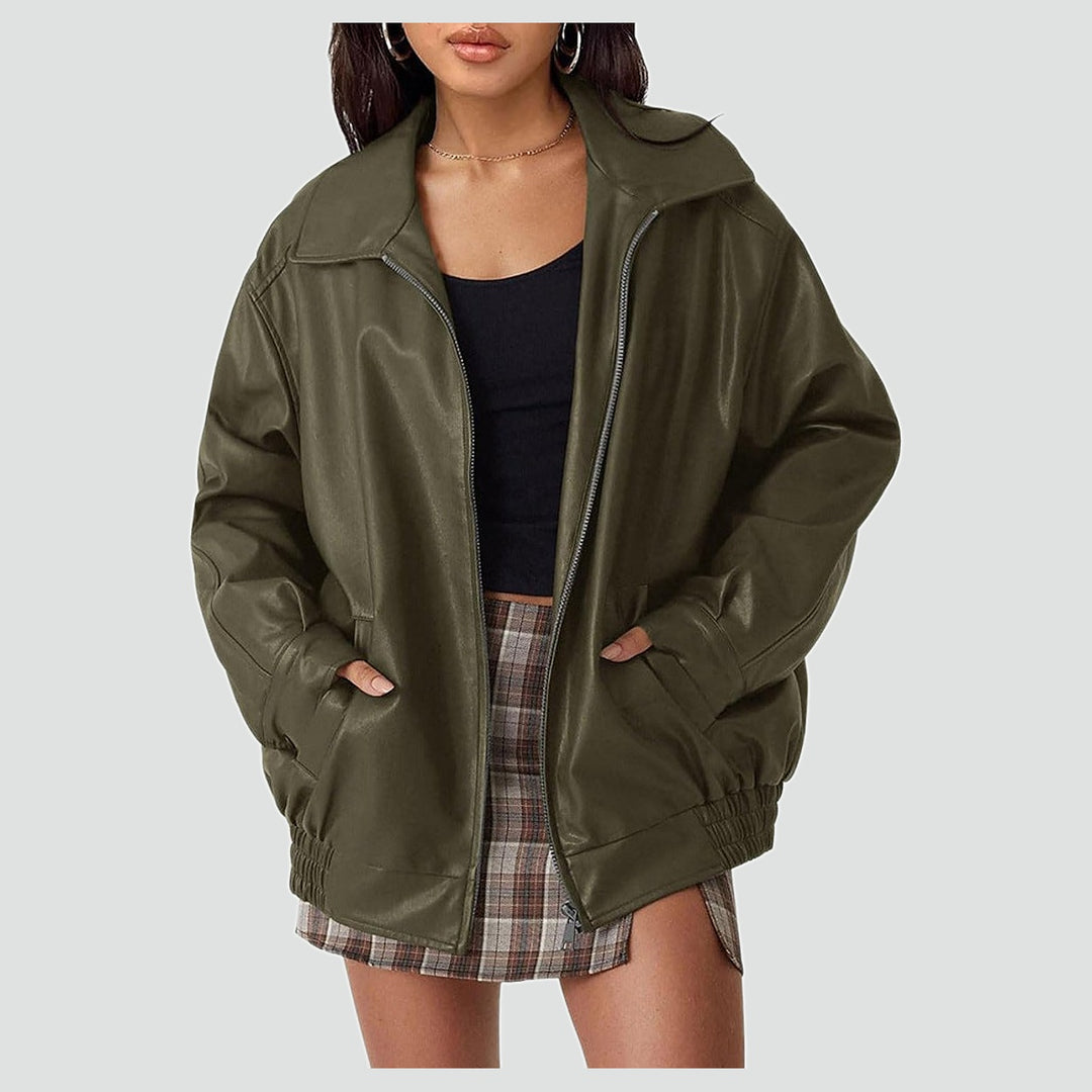 Leather Bomber Jacket for Women | Oversized Zip-Up
