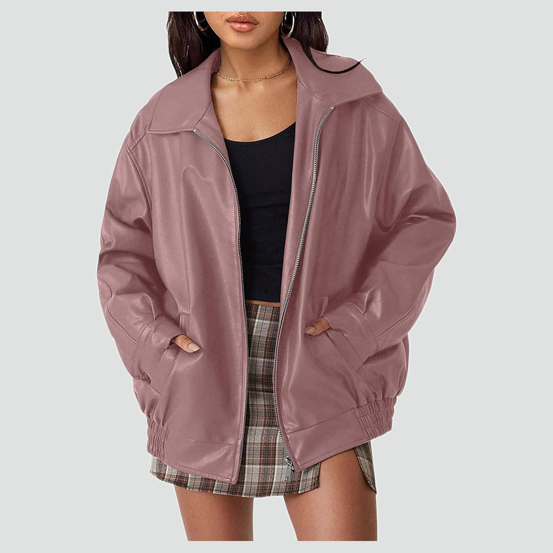 Leather Bomber Jacket for Women | Oversized Zip-Up