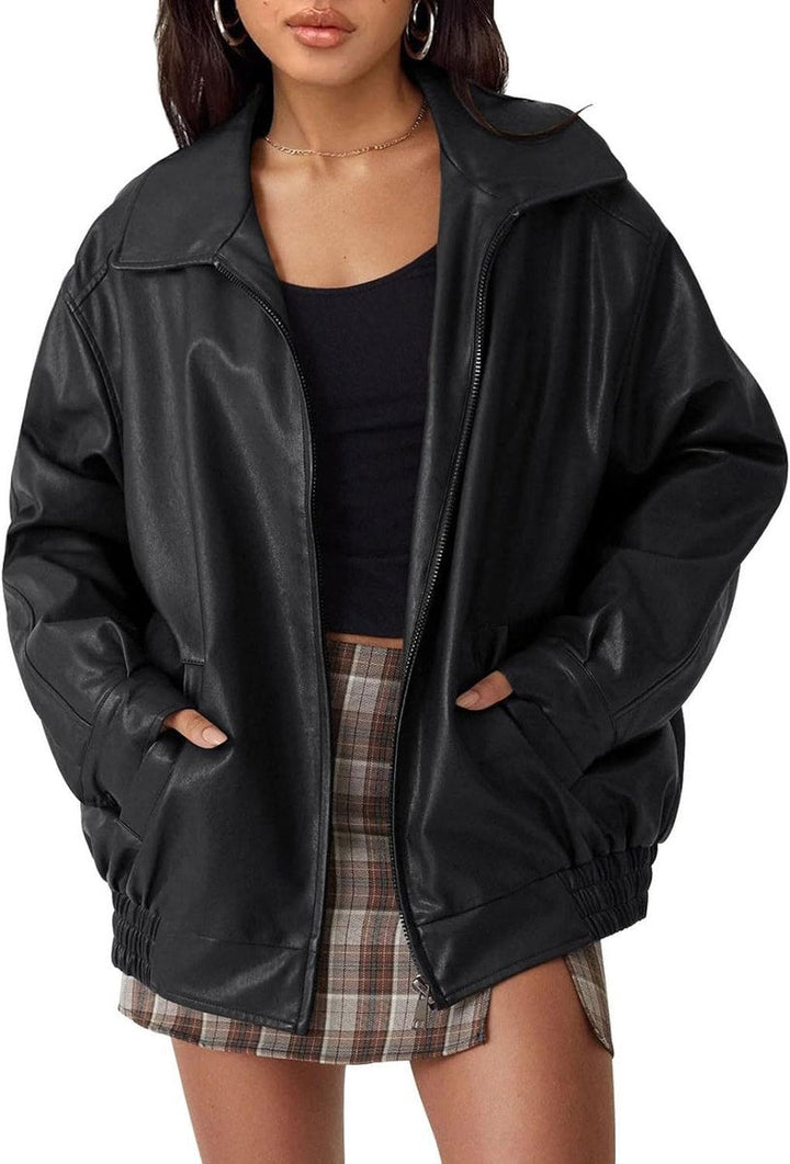 Carmen | Oversized Faux Leather Bomber Jacket