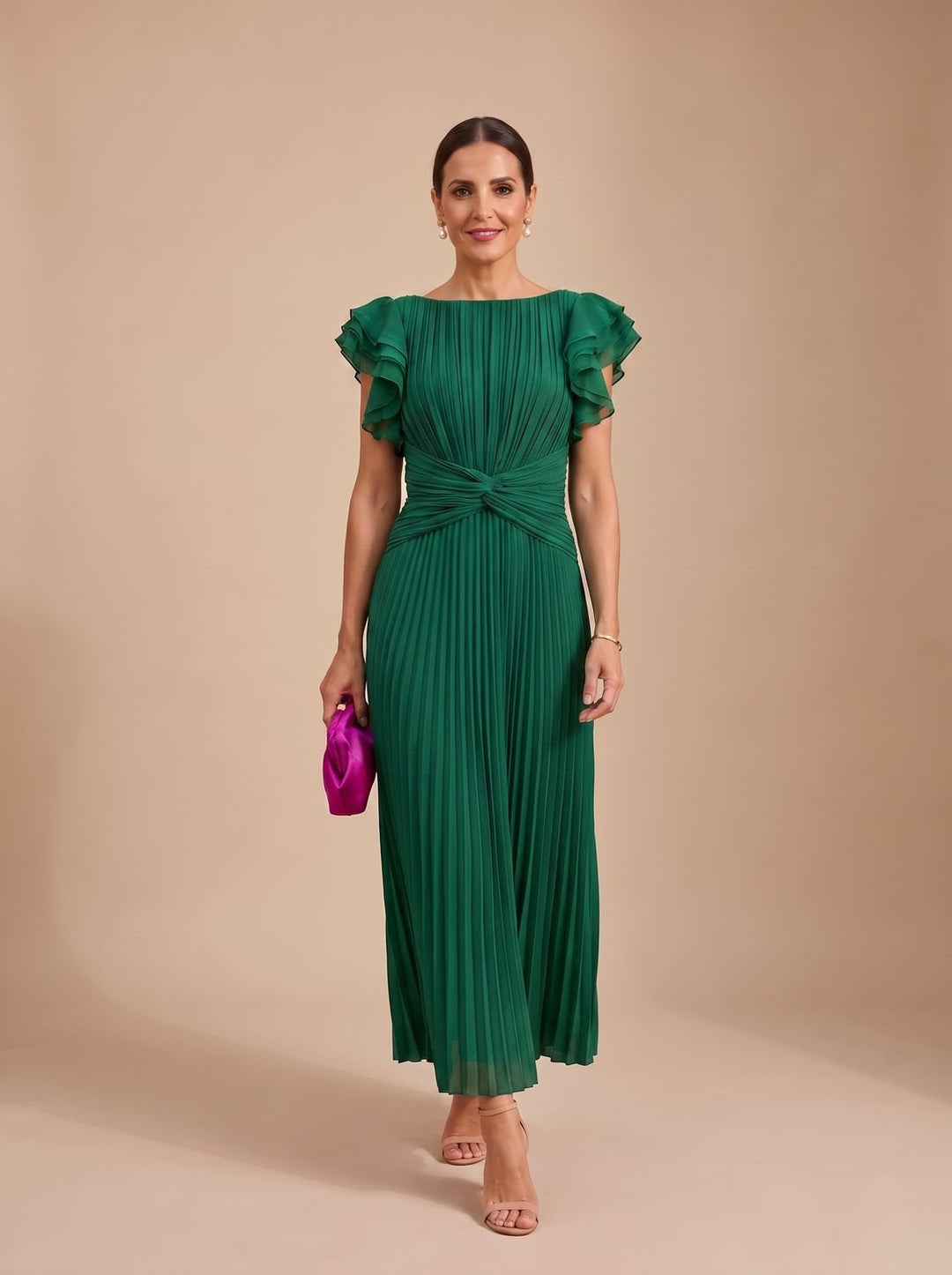 Harper | Wedding Guest Flutter-Sleeve Maxi Dress