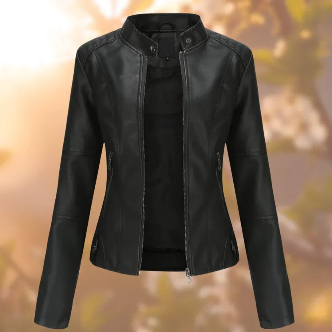 Amelia | Slim-Fit Zip-Up Moto Faux Leather Jacket