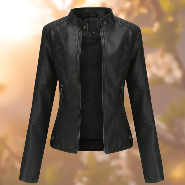 Amelia | Slim-Fit Zip-Up Moto Faux Leather Jacket