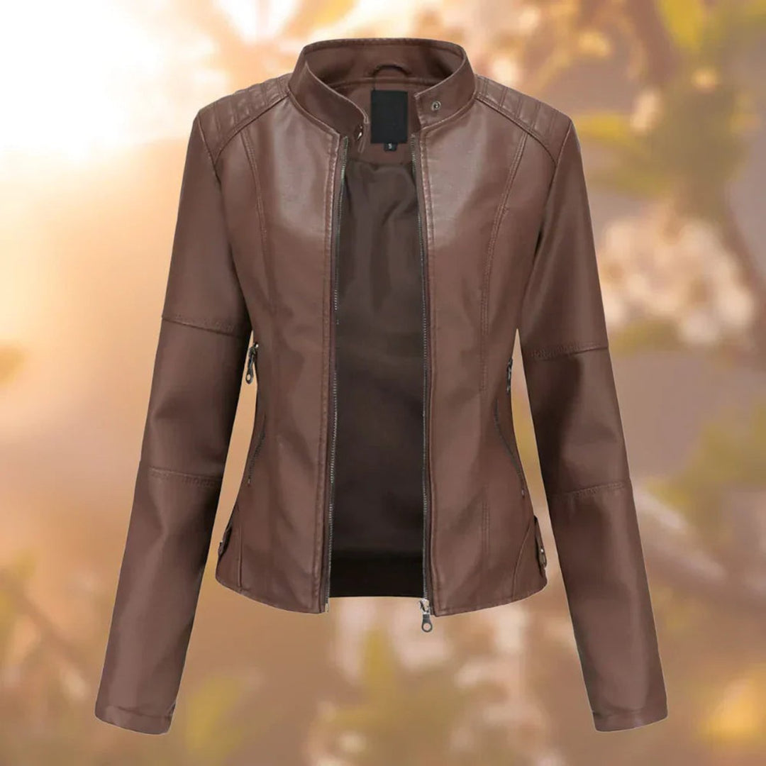 Amelia | Slim-Fit Zip-Up Moto Faux Leather Jacket