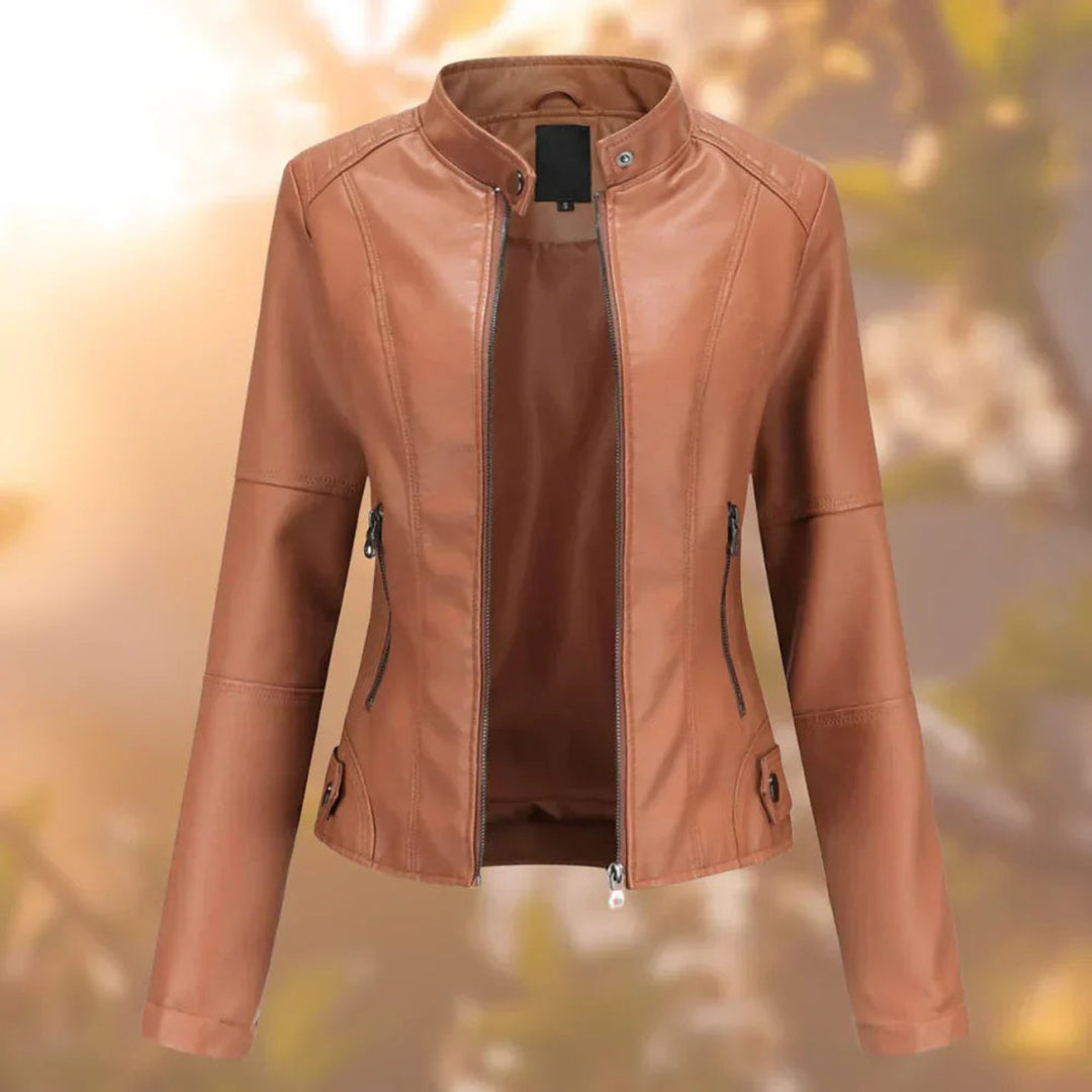Amelia | Slim-Fit Zip-Up Moto Faux Leather Jacket