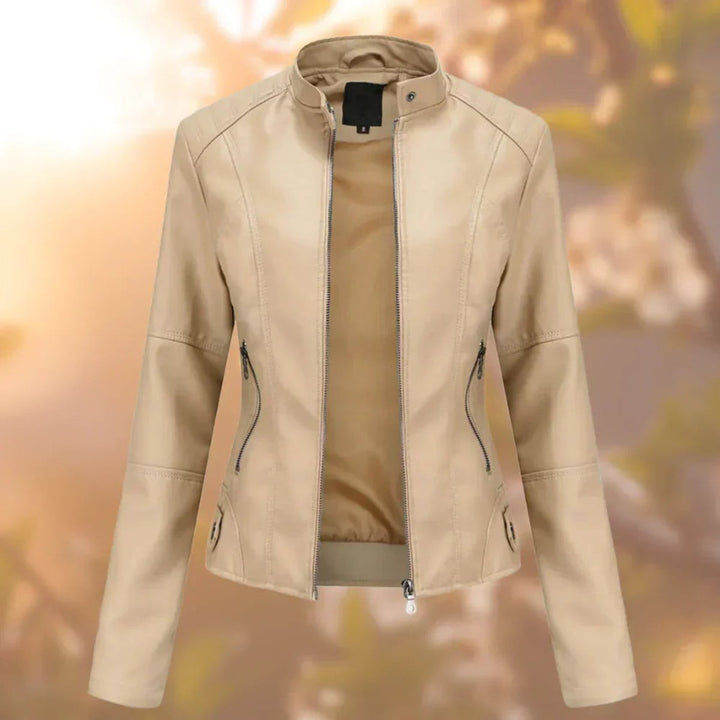 Amelia | Slim-Fit Zip-Up Moto Faux Leather Jacket