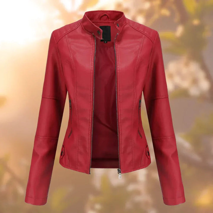 Amelia | Slim-Fit Zip-Up Moto Faux Leather Jacket