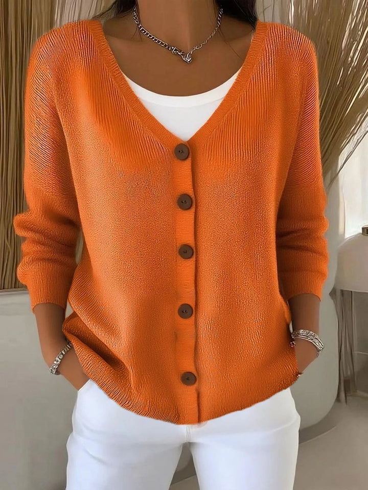 Melanie | Button-Front V-Neckline Stretch-Knit Comfort Cardigan