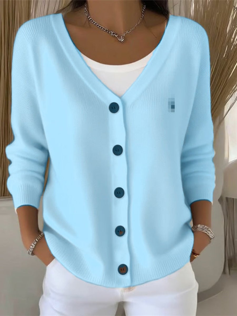 Melanie | Button-Front V-Neckline Stretch-Knit Comfort Cardigan