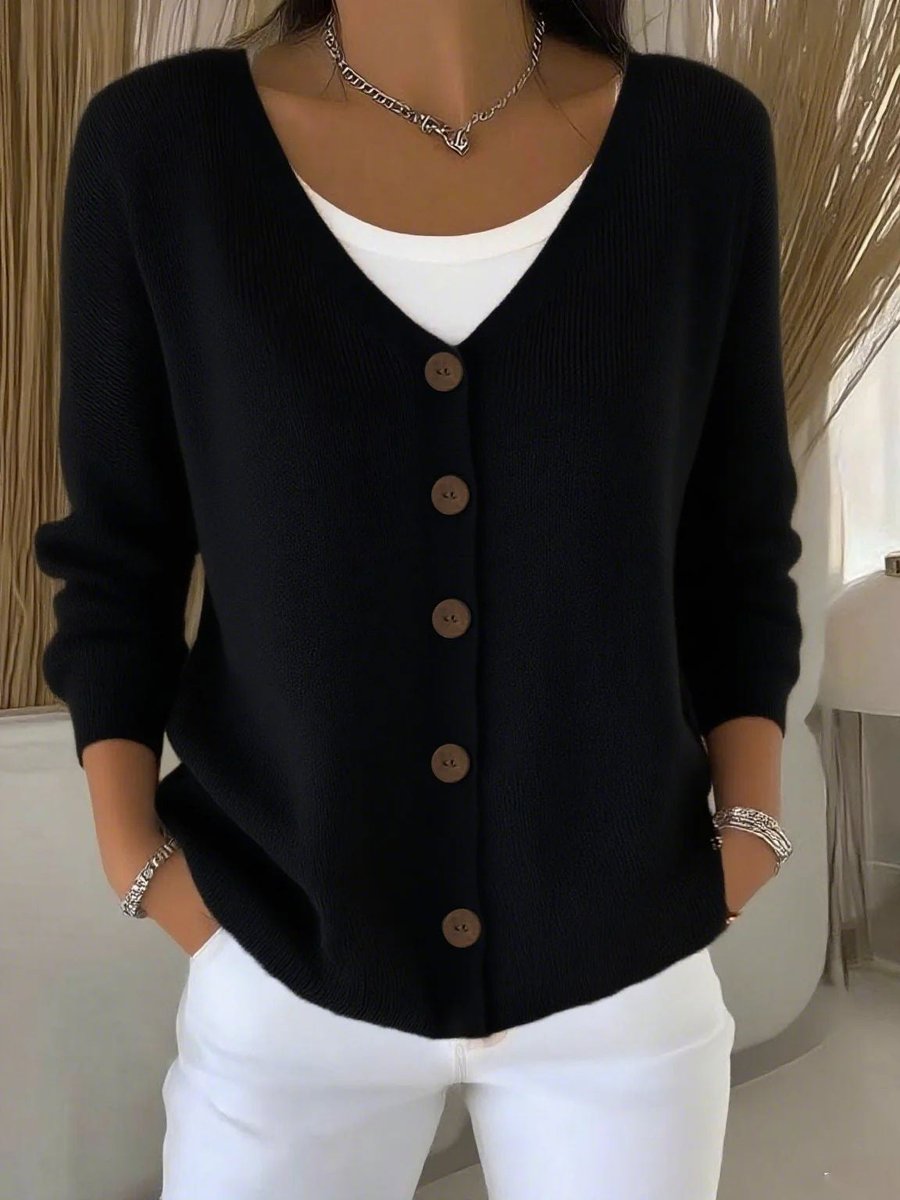 Melanie | Button-Front V-Neckline Stretch-Knit Comfort Cardigan