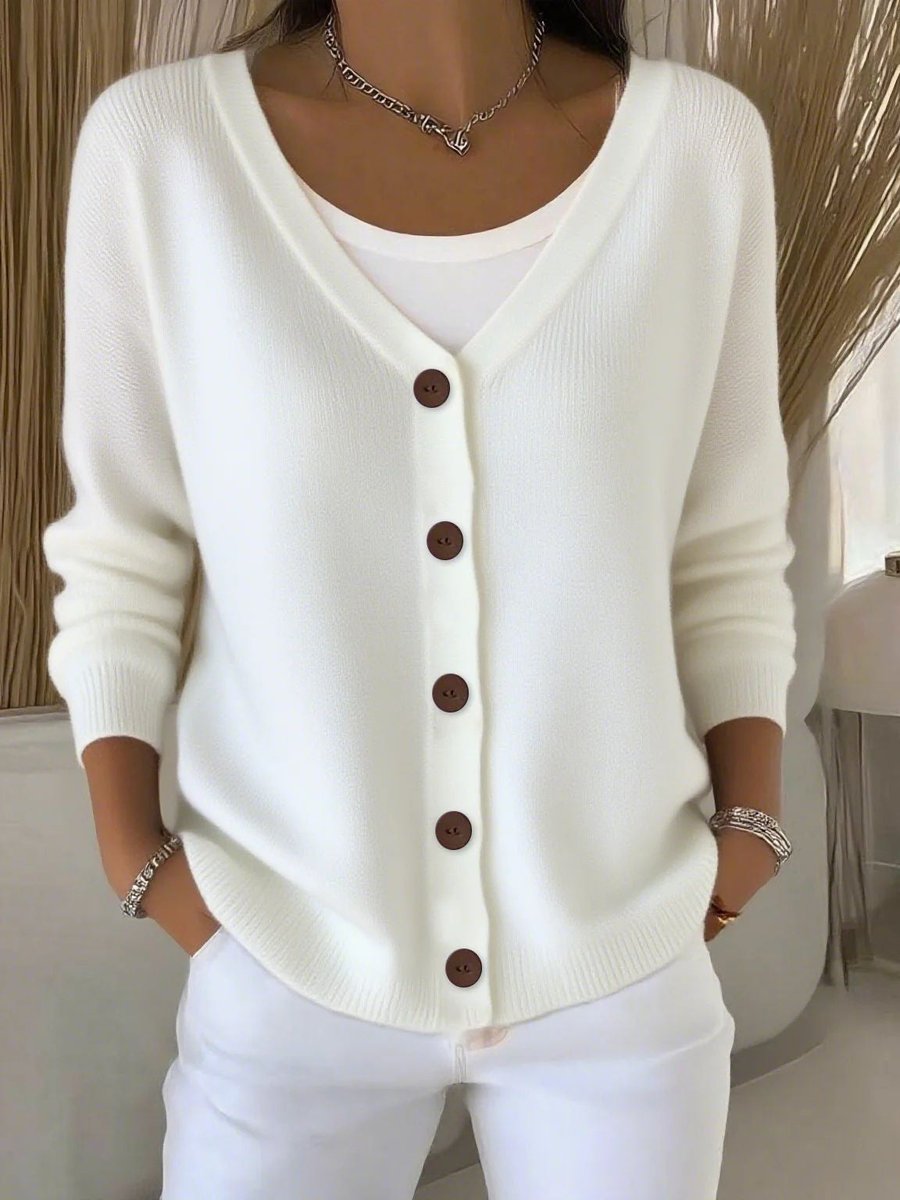 Melanie | Button-Front V-Neckline Stretch-Knit Comfort Cardigan