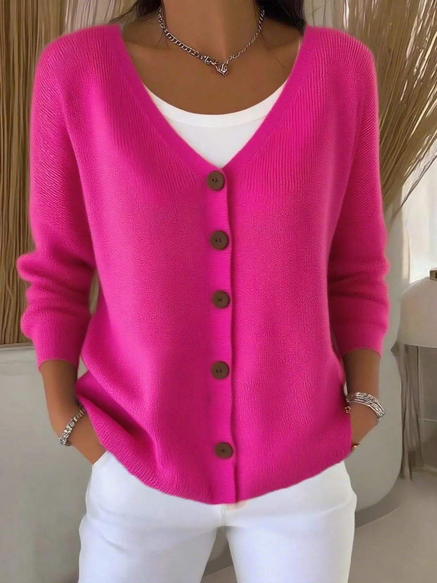 Melanie | Button-Front V-Neckline Stretch-Knit Comfort Cardigan