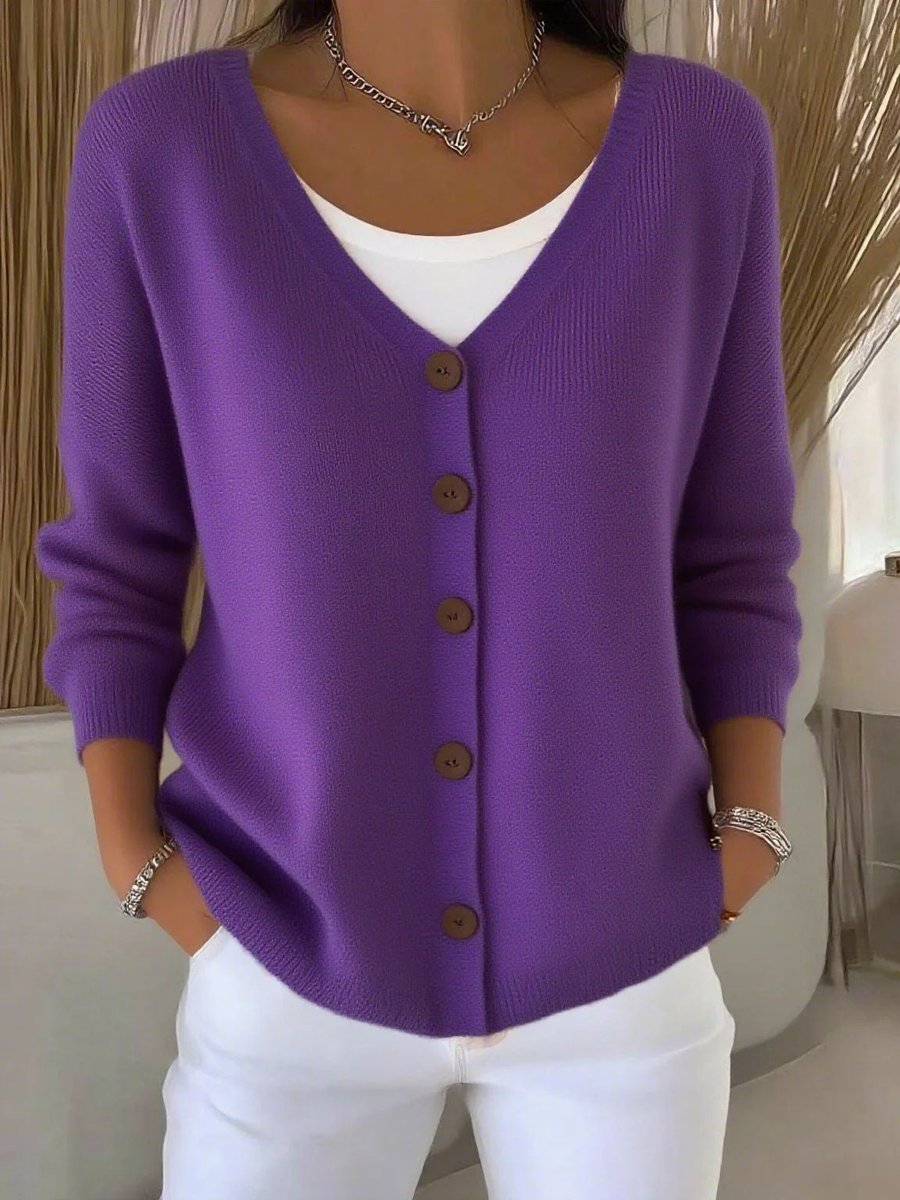 Melanie | Button-Front V-Neckline Stretch-Knit Comfort Cardigan