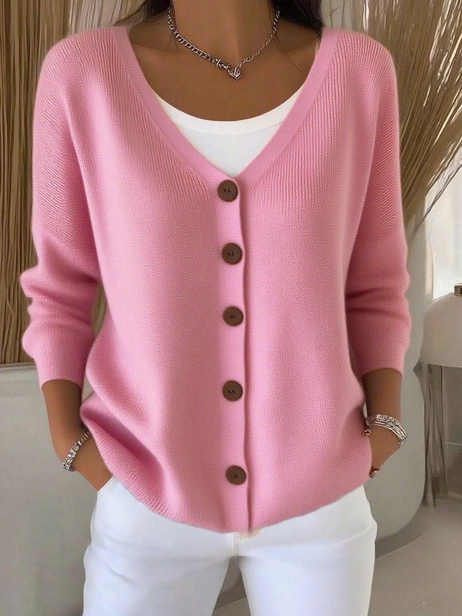 Melanie | Button-Front V-Neckline Stretch-Knit Comfort Cardigan