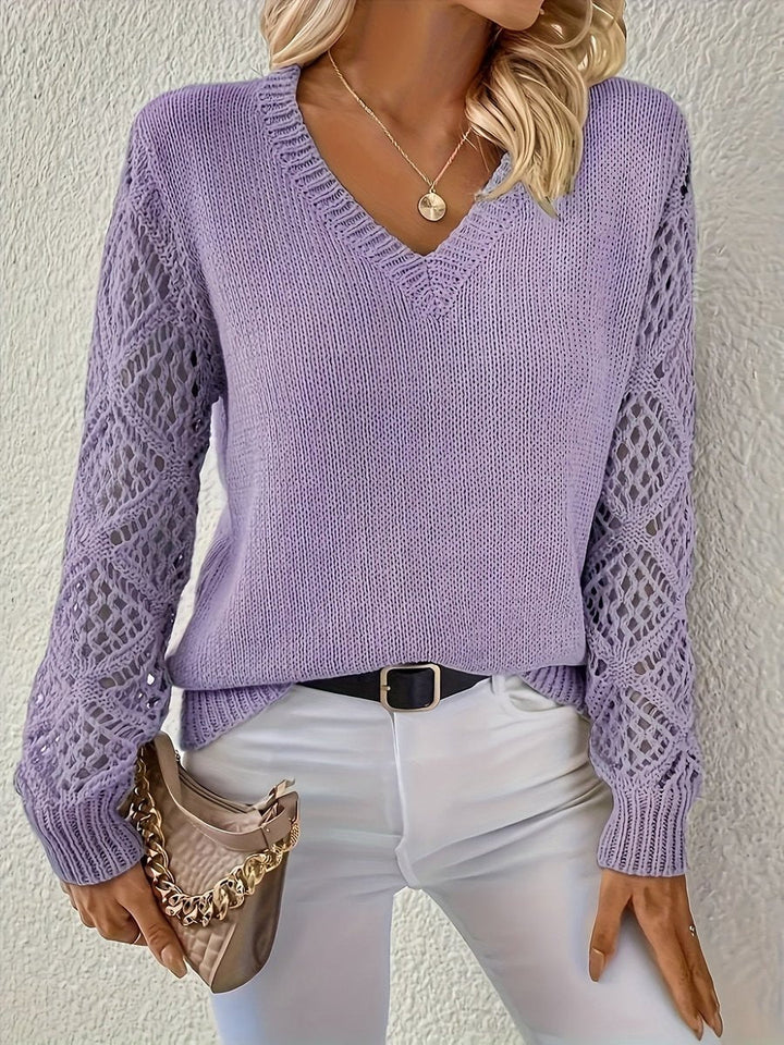V-Neck Open-Weave Sleeves V-Neckline Sweater