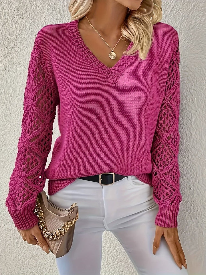 V-Neck Open-Weave Sleeves V-Neckline Sweater