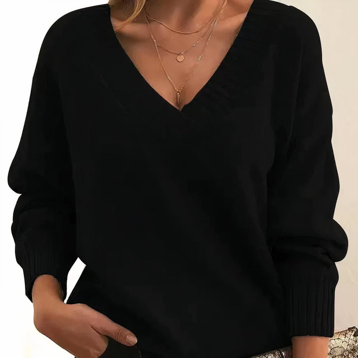 Cashmere Blend V-Neckline Ribbed Cuff Detail Sweater