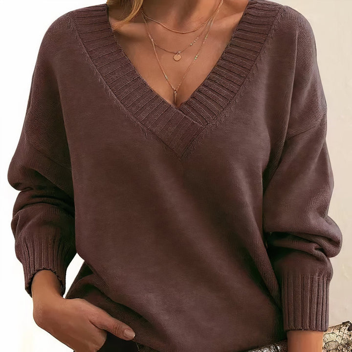 Cashmere Blend V-Neckline Ribbed Cuff Detail Sweater